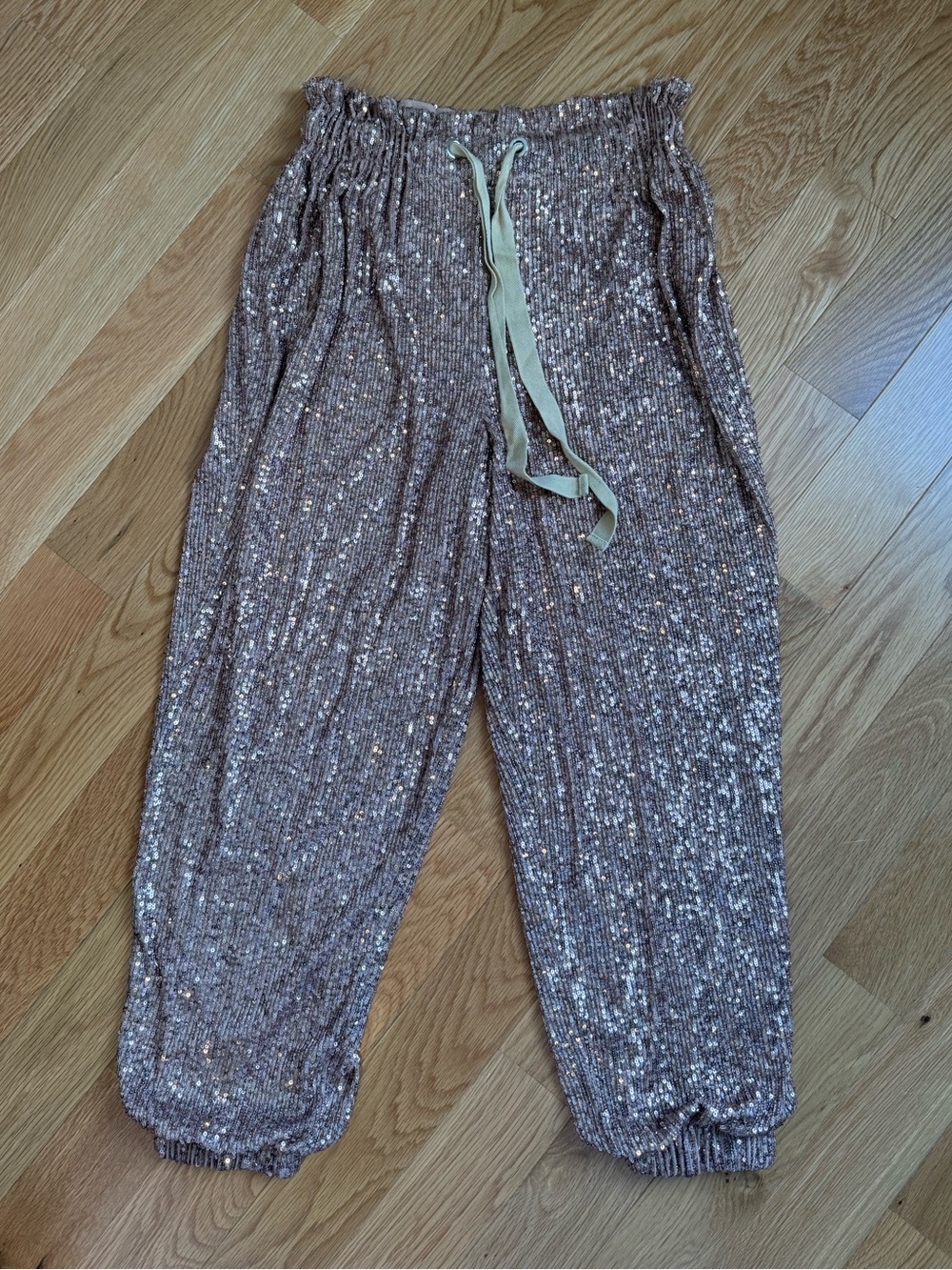 Free People Rose Gold Sequin Drawstring Jogger Pants
